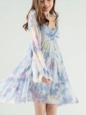 YOUNG FABULOUS & BROKE ROSA BOHO SHEER TIE DYE BLUE YELLOW PURPLE BELL SLEEVES